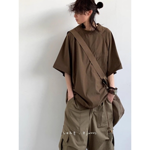 1506/Q328/P41夏季日系基础款纯色短袖T恤男女宽松五分袖上衣潮牌图片