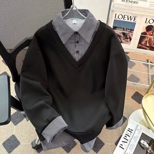 1506/Q13200/P48美式潮牌小众时髦高街假两件翻领卫衣衬衫2,男装衬衫,星座1506