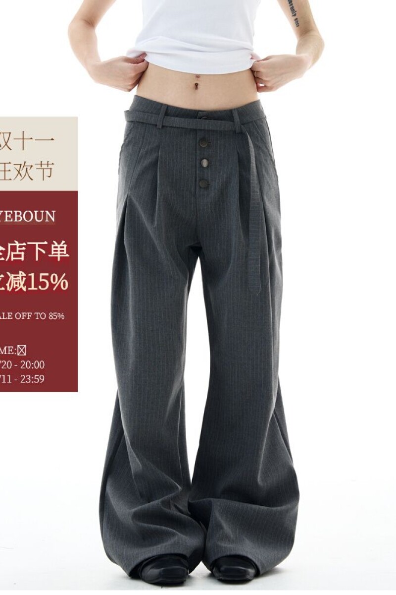 1506/QB0050/P62老钱风复古设计感条纹西裤男女潮牌褶皱宽松裤子1,男装西裤,星座1506