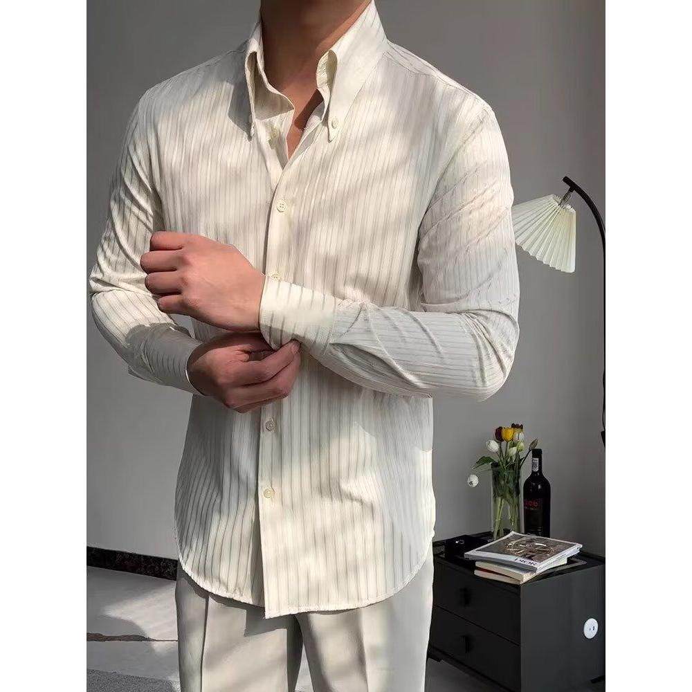 慕绅男士帝领条纹衬衫通勤修身商务休闲时尚抗皱痞帅长轴衬衣男,男装衬衫,星座1506