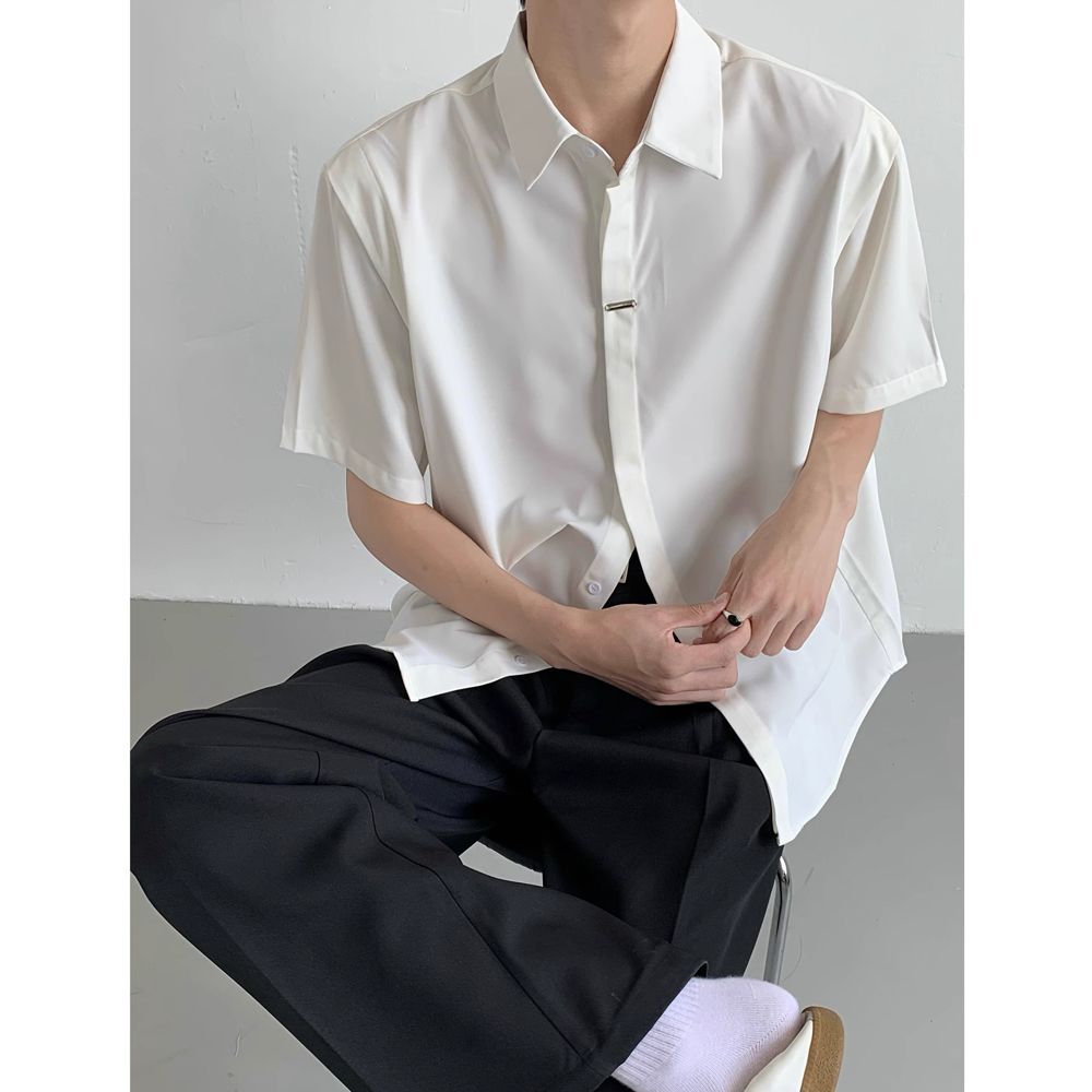 1506/QC1310/P36夏季冰丝凉感免烫短衬衫潮男双门抽痞帅短衬衣服,男装衬衫,星座1506