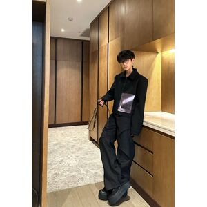 1506/Q6900/P62黑色贴布短款外套男款秋冬潮牌行政夹克潮1图片