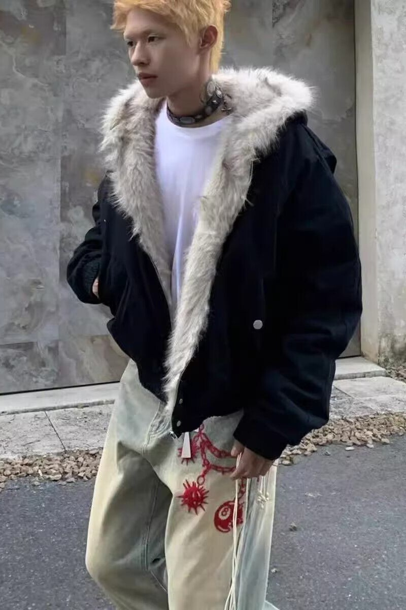 1506/Q86130/P90潮座山雕毛绒连帽棉服男女2025冬季加厚棉衣,男装棉衣,星座1506