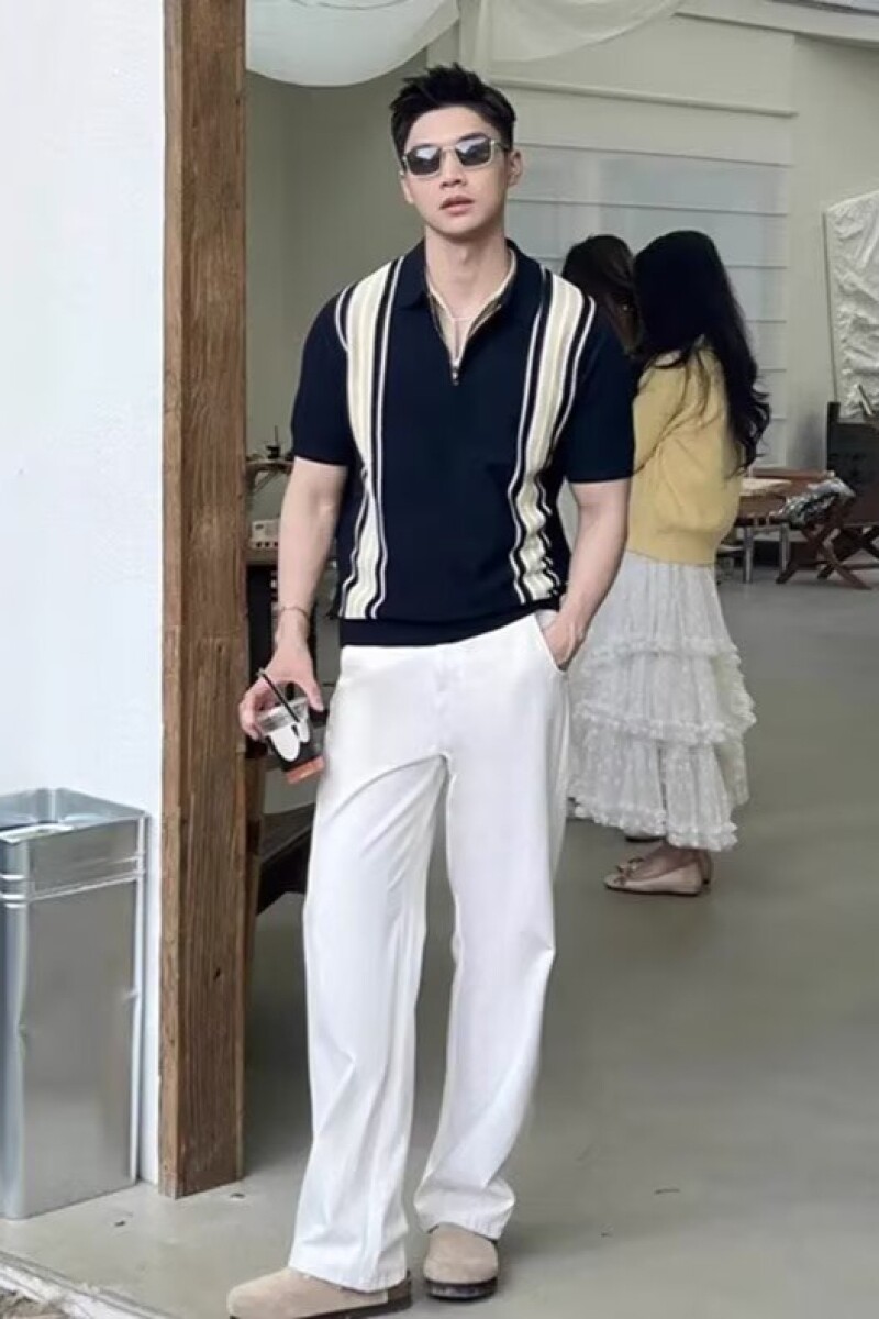 1506/QB2990/P49撞色条纹翻领POLO衫男高品质冰丝针织短袖t恤1,男装T恤,星座1506