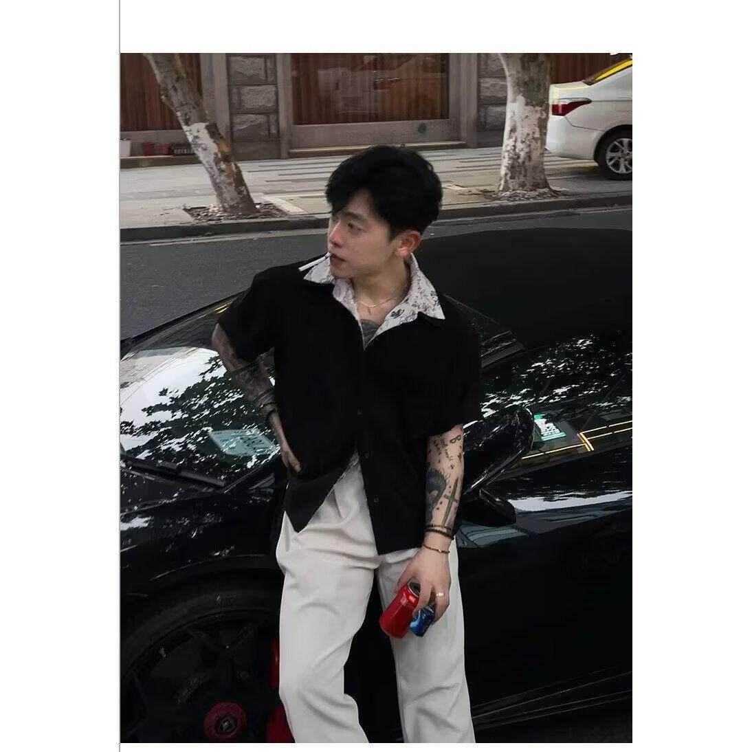 1506/QJ420/P46翻领短袖polo衫男潮牌夏季t恤修身2025新款百搭,男装T恤,星座1506