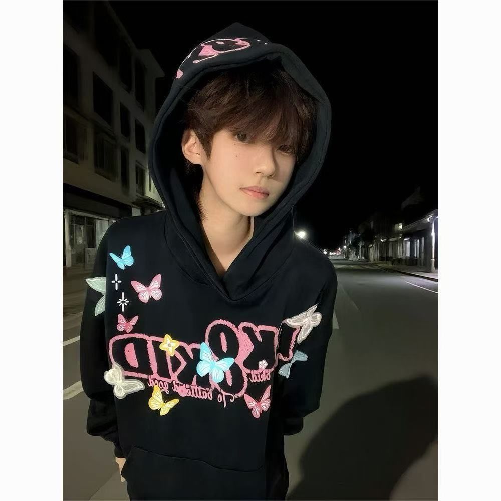1506/QA10960/P59美式蝴蝶字母卫衣男女秋冬宽松重磅情侣上衣潮1,男装卫衣,星座1506