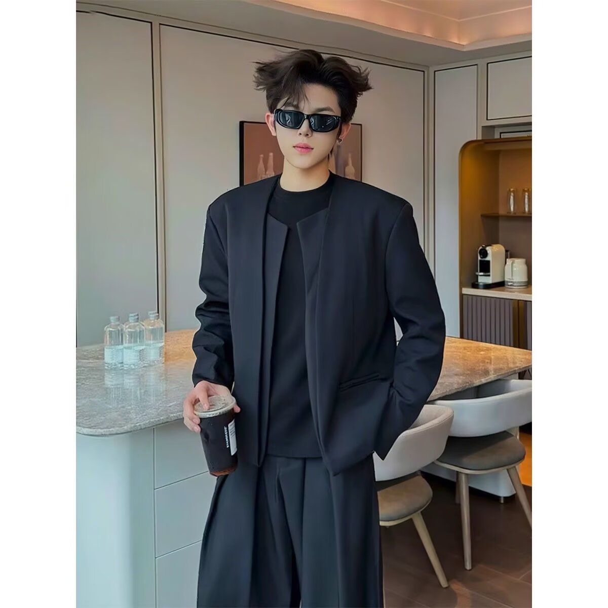 1506/QW390/P60新款夹克男短款外穿汉服潮设计假两件宽松夹克服，男装夹克，星座1506