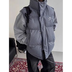 1506/QA030/P52色织格子刺绣立领棉衣棉服马甲男女同款2025年潮图片