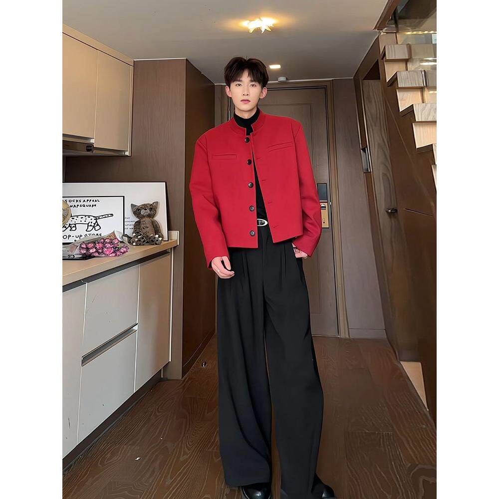 1506/QC220/P39立领短款西装外套男春秋款宽松休闲西服垫肩夹克图片