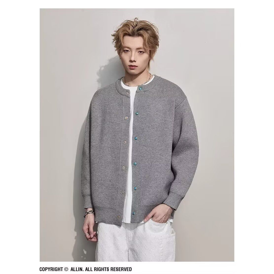 1506/QM3370/P70秋季新款棒球领粗针开衫纯色宽松休闲毛衣2,男装针织衫/毛衣,星座1506
