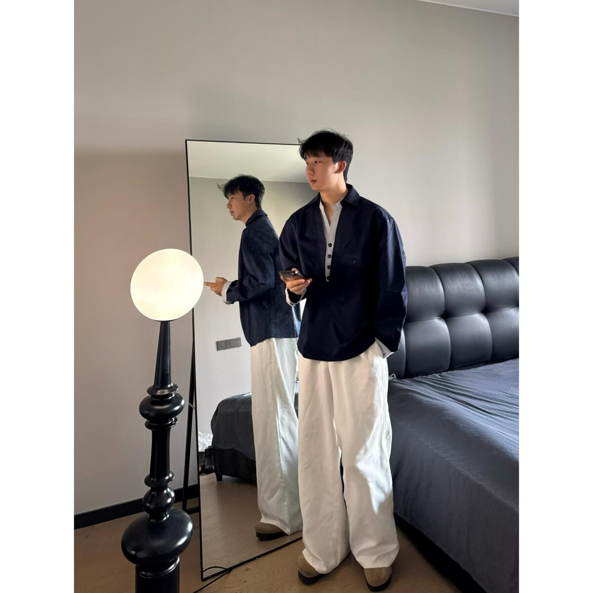 1506/QJ490/P48日系工装衬衫男长袖秋款宽松休闲衬衣外套上衣ins图片