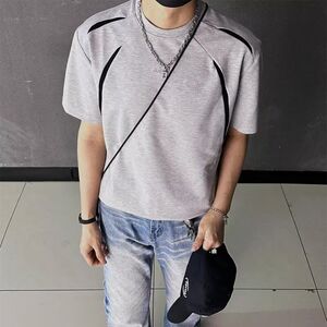 1506/Q318/P39高街美式小众黑色复古高级休闲夏季潮牌短袖男T恤图片