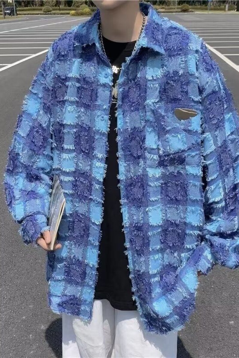 1506/QC2220/P4流苏格纹长袖衬衫秋冬季潮流高级感男士外套1,男装衬衫,星座1506
