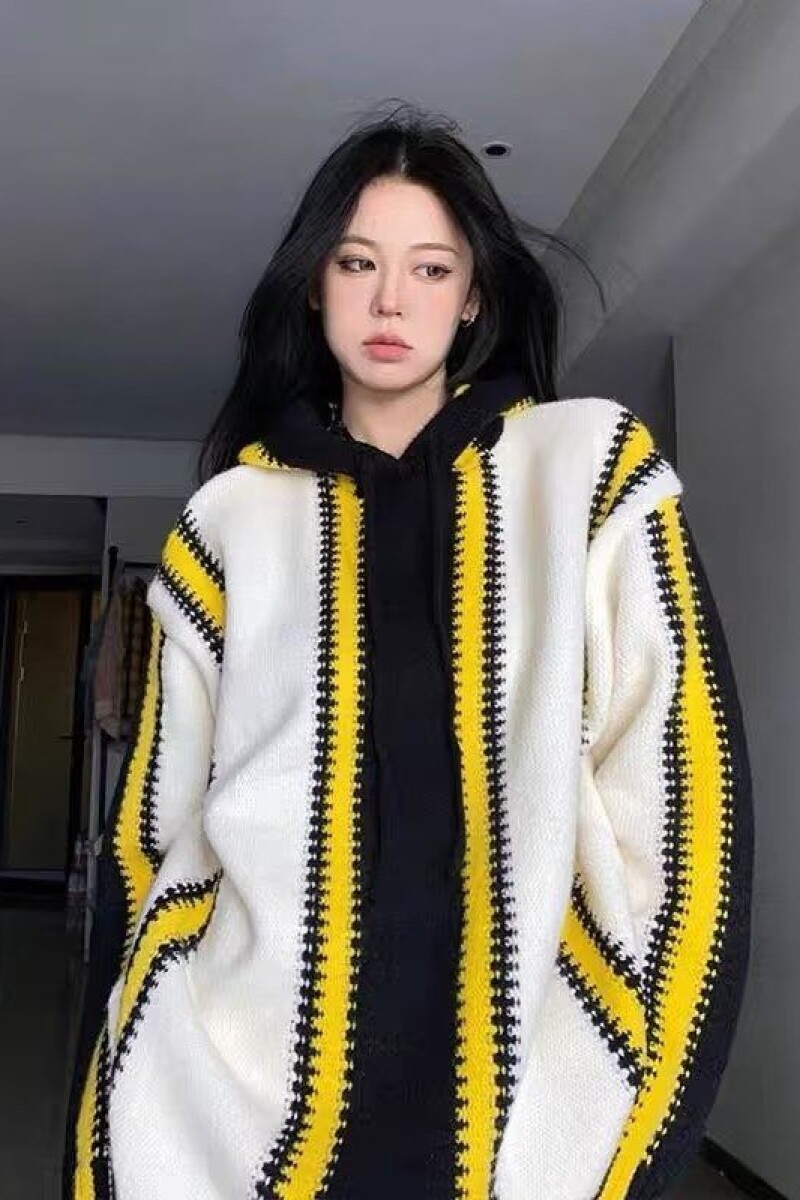 1506/QHLMY5200/P59美式撞色条纹毛衣男女秋冬情侣高级感连帽针织,男装针织衫/毛衣,星座1506