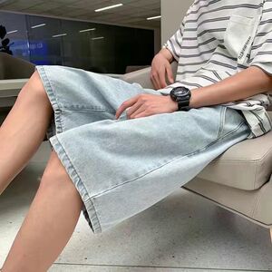 1506/Q60030/P35夏季薄款牛仔短裤男港风宽松直筒休闲中裤百搭图片