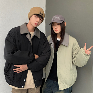 1506/M8606/P75情侣棉服夹克男女秋冬季潮牌宽松痞帅翻领棉衣外套图片