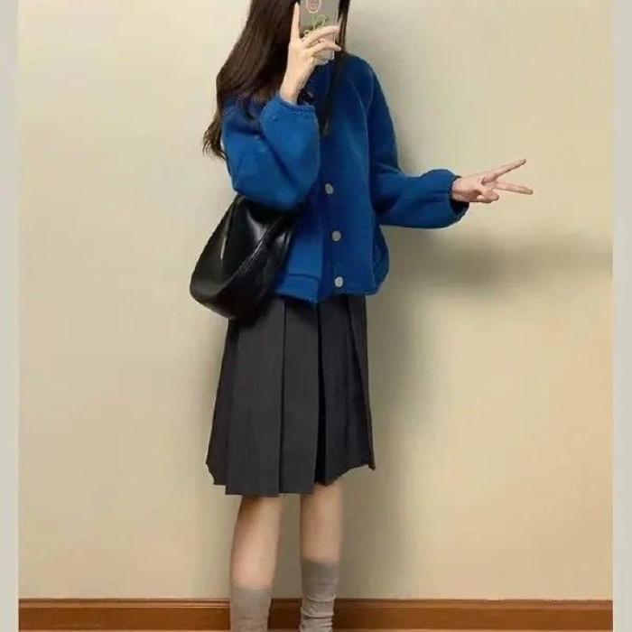 1506/QH280/P59小众灯笼袖针织开衫女秋冬克莱因蓝宽松毛衣1,男装针织衫/毛衣,星座1506