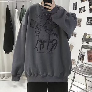 1506/QR50880/P39立体裁剪美式圆领卫衣男女春秋潮牌重磅宽松外套图片