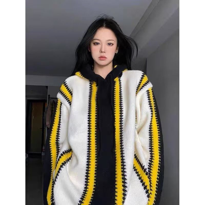 1506/QHLMY5200/P59美式撞色条纹毛衣男女秋冬情侣高级感连帽针织,男装针织衫/毛衣,星座1506