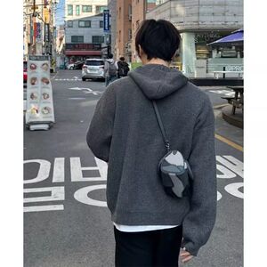 1506/QL1080/P62新款拉链连帽毛衣男女宽松高级感季针织开衫外套1图片