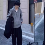 1506/QL1070/P62复古灰色半拉链连帽毛衣男秋冬宽松针织衫外套，男装针织衫/毛衣，星座1506