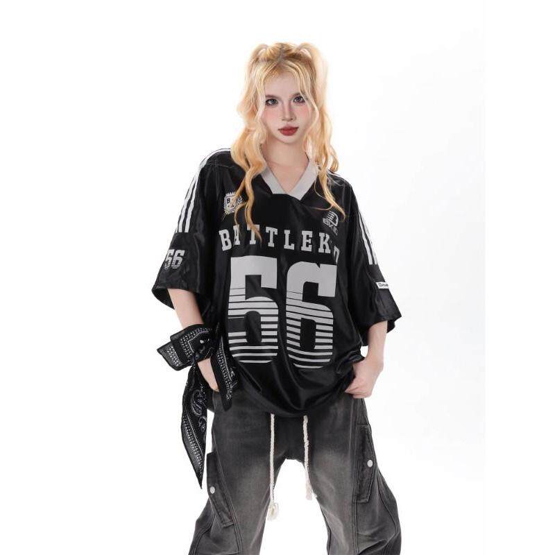 1506/Q212/P50美式撞色V领短袖T恤男女夏宽松运动风情侣装球衣，男装T恤，星座1506