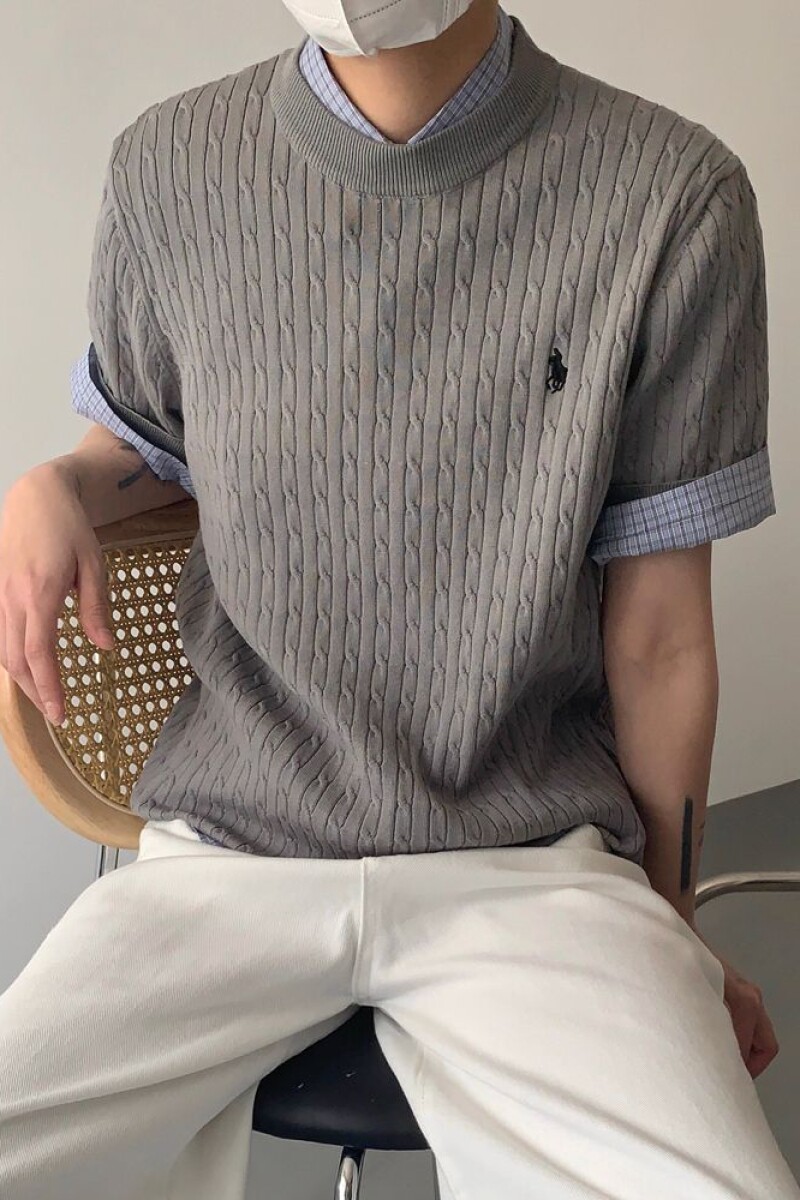 1506/Q8450/P49刺绣小马标老钱风潮男冰丝凉感针织衫T恤扭绳短袖,男装T恤,星座1506