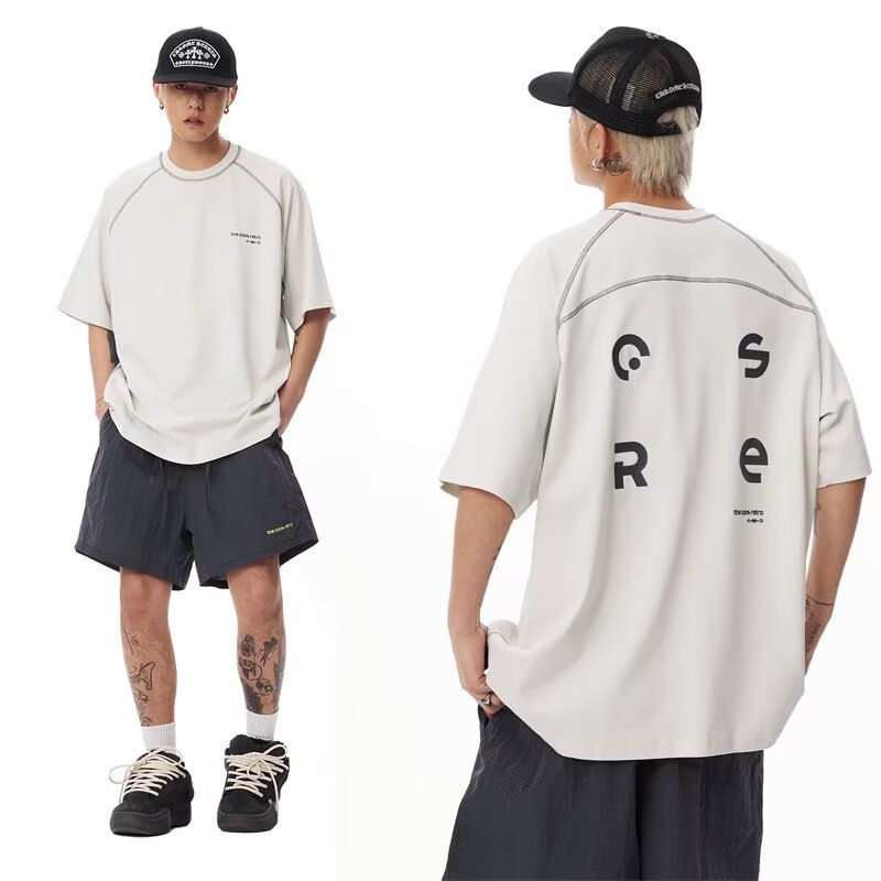 1506/QT70/P42夏季复古撞色短袖T恤男高街潮牌宽松半袖上衣潮,男装T恤,星座1506
