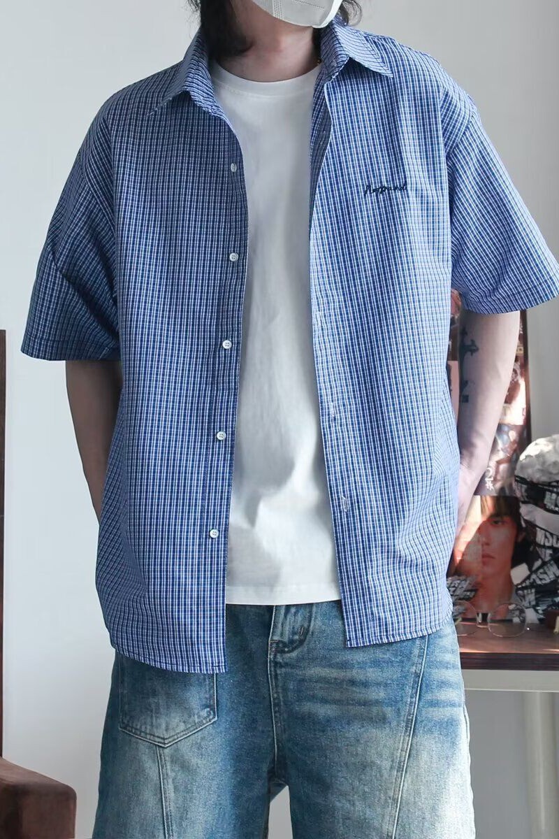 1506/QC1310/P35复古衬衫男夏装港风学生宽松小众设计感男装上衣,男装衬衫,星座1506