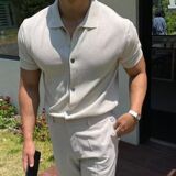 1506/QM8060/P42夏季冰丝短袖男Polo衫宽松轻熟翻领潮透气针织衫1，男装T恤，星座1506