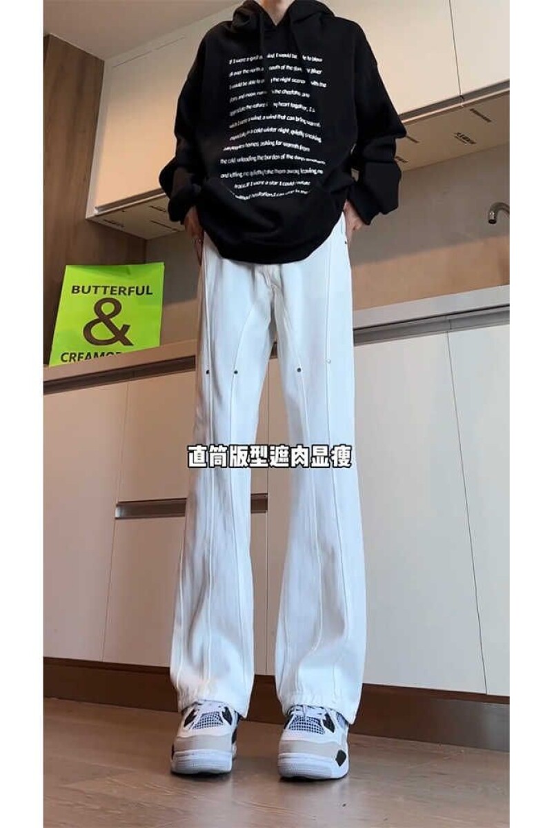 1506/QG330/P44美式高街裤子潮牌白色中高腰牛仔裤男显瘦微喇裤1,男装牛仔裤,星座1506