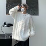 1506/QY9210/P62金属纽扣设计感针织毛衣男女纯色宽松慵懒毛衫1，男装针织衫/毛衣，星座1506