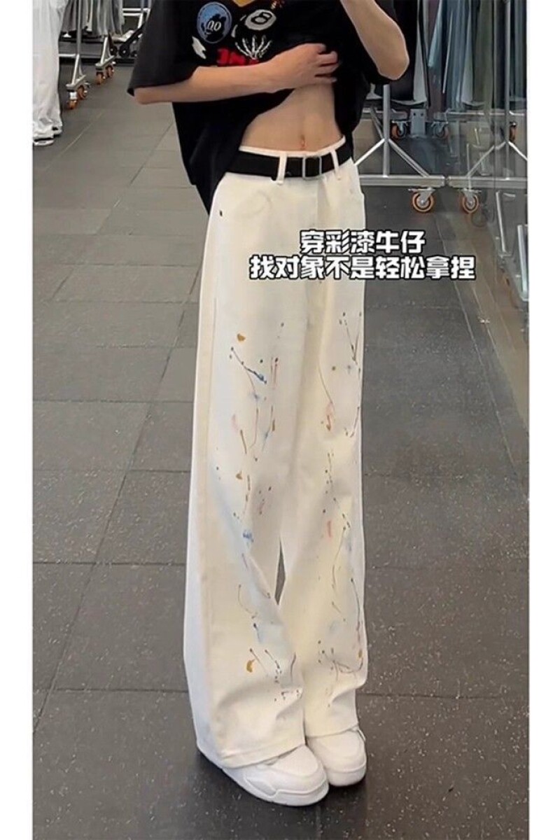 1506/Q21330/P41美式高街扎染宽松工装阔腿牛仔裤女2025拖地裤子,男装牛仔裤,星座1506