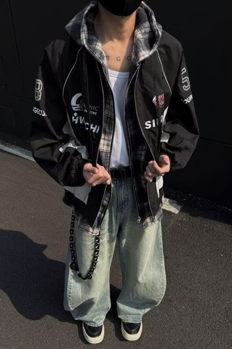 1506/QWT590/P88手绘字母开衫连帽卫衣潮秋宽松长袖外套情侣,女装短外套,星座1506