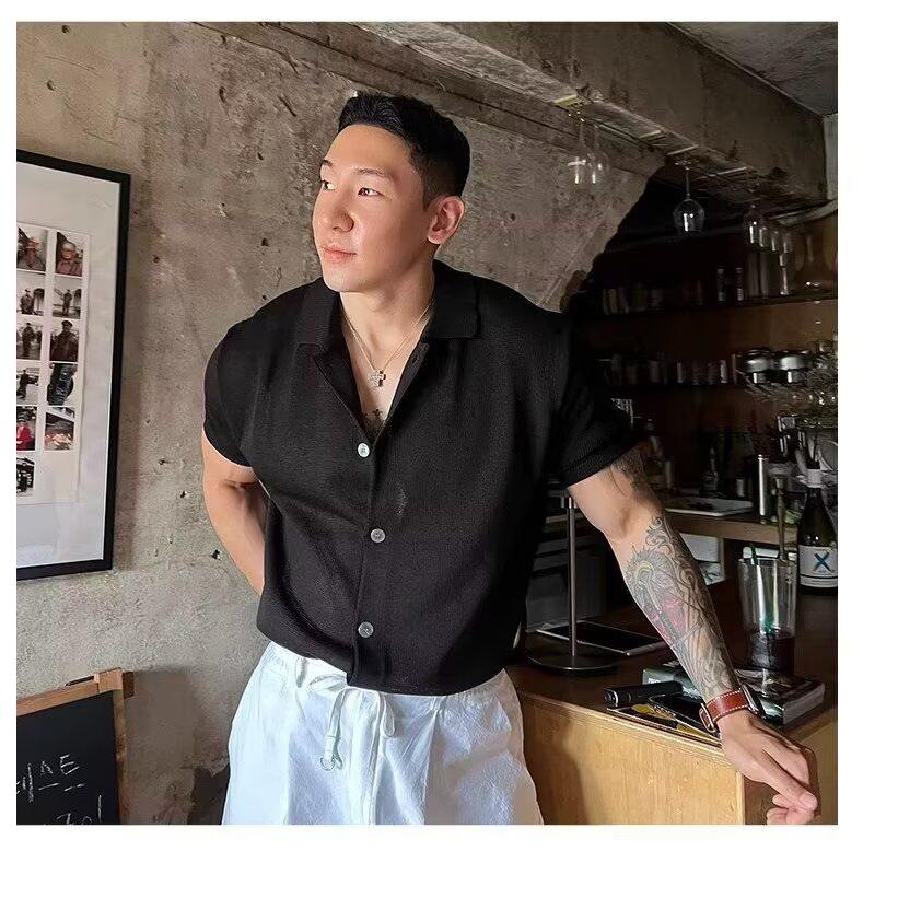 1506/QM8060/P42夏季冰丝短袖男Polo衫宽松轻熟翻领潮透气针织衫图片