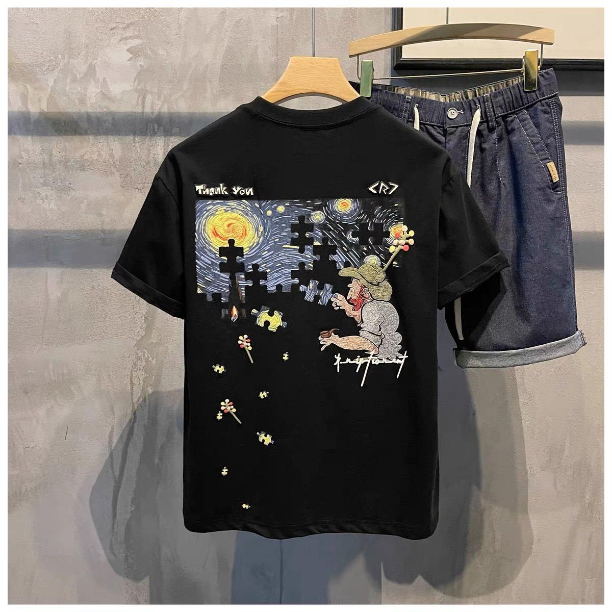 1506/QT1620/P32夏夜星空肌理感潮短袖T恤男士夏季体恤情侣装,男装T恤,星座1506
