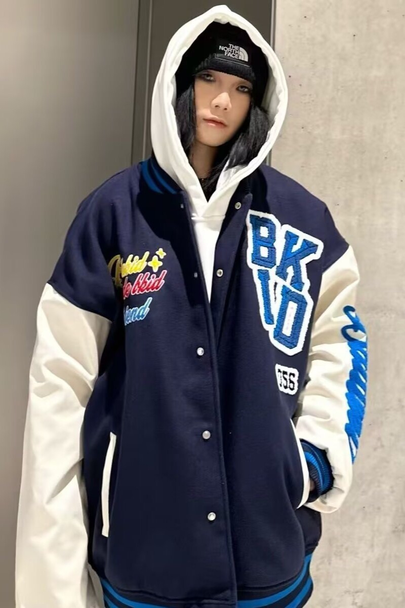 1506/QWT440/P56潮美式重工字母植绒刺绣棒球服男秋季宽松夹克1,男装夹克,星座1506