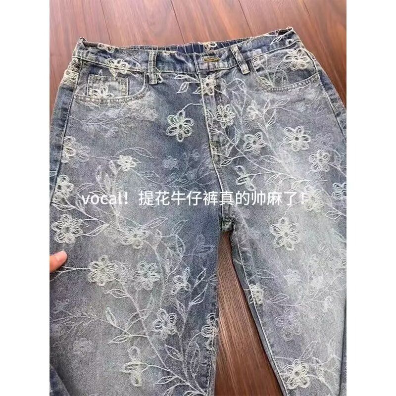 1506/QA1080/P49美式vibe提花满印牛仔裤男款高街潮牌直筒微喇裤,男装牛仔裤,星座1506