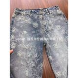 1506/QA1080/P49美式vibe提花满印牛仔裤男款高街潮牌直筒微喇裤，男装牛仔裤，星座1506