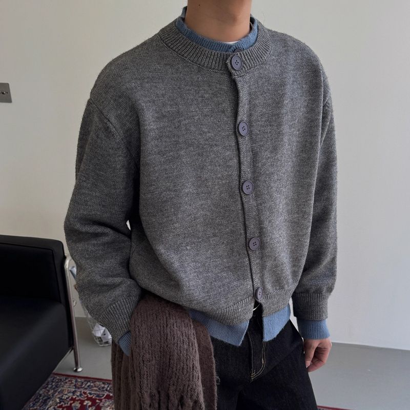 1506/Q25260/P62美式假两件开衫毛衣慵懒风情侣亨利领毛衣外套,男装针织衫/毛衣,星座1506