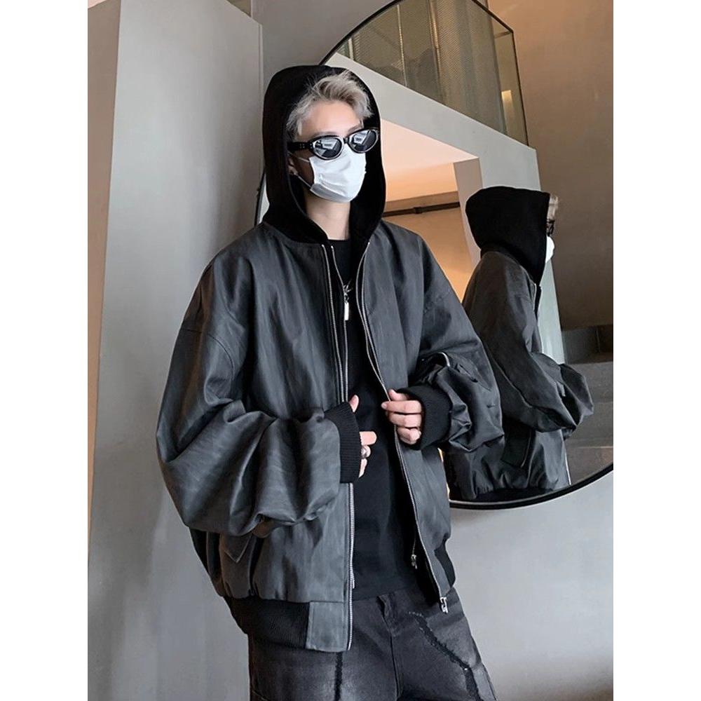 1506/Q76380/P78美式PU皮假两件外套男冬潮大码连帽夹克男2025年,男装夹克,星座1506