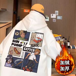 1506/Q贝贝绒J151后非洲男孩0/P40潮牌印花百搭加绒加厚帽衫外套图片