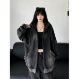 1506/QA2380/P73连帽拉链卫衣男女秋季新款宽松百搭外套上衣1，女装短外套，星座1506