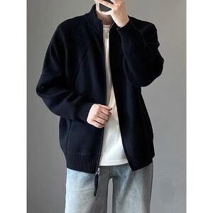 1506/QM090/P62黑色针织开衫外套男款秋冬韩系立领拉链毛衣3图片
