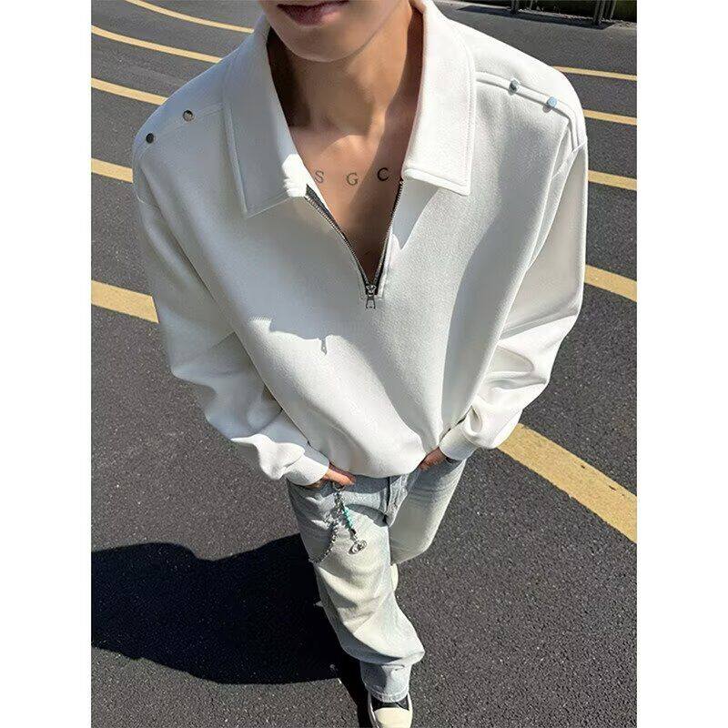 1506/Q42230/P45Polo衫男刺绣字母美式复古宽松半拉链卫衣潮，男装Polo衫，星座1506