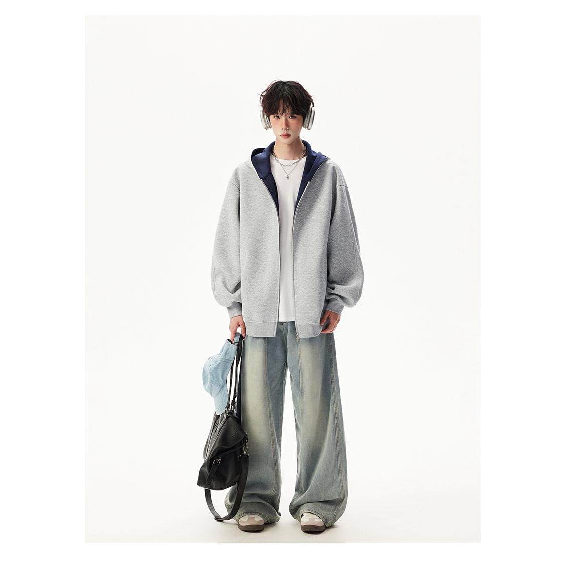 1506/QY320/P52季新款潮牌宽松百搭撞色情侣连帽开衫,男装卫衣,星座1506