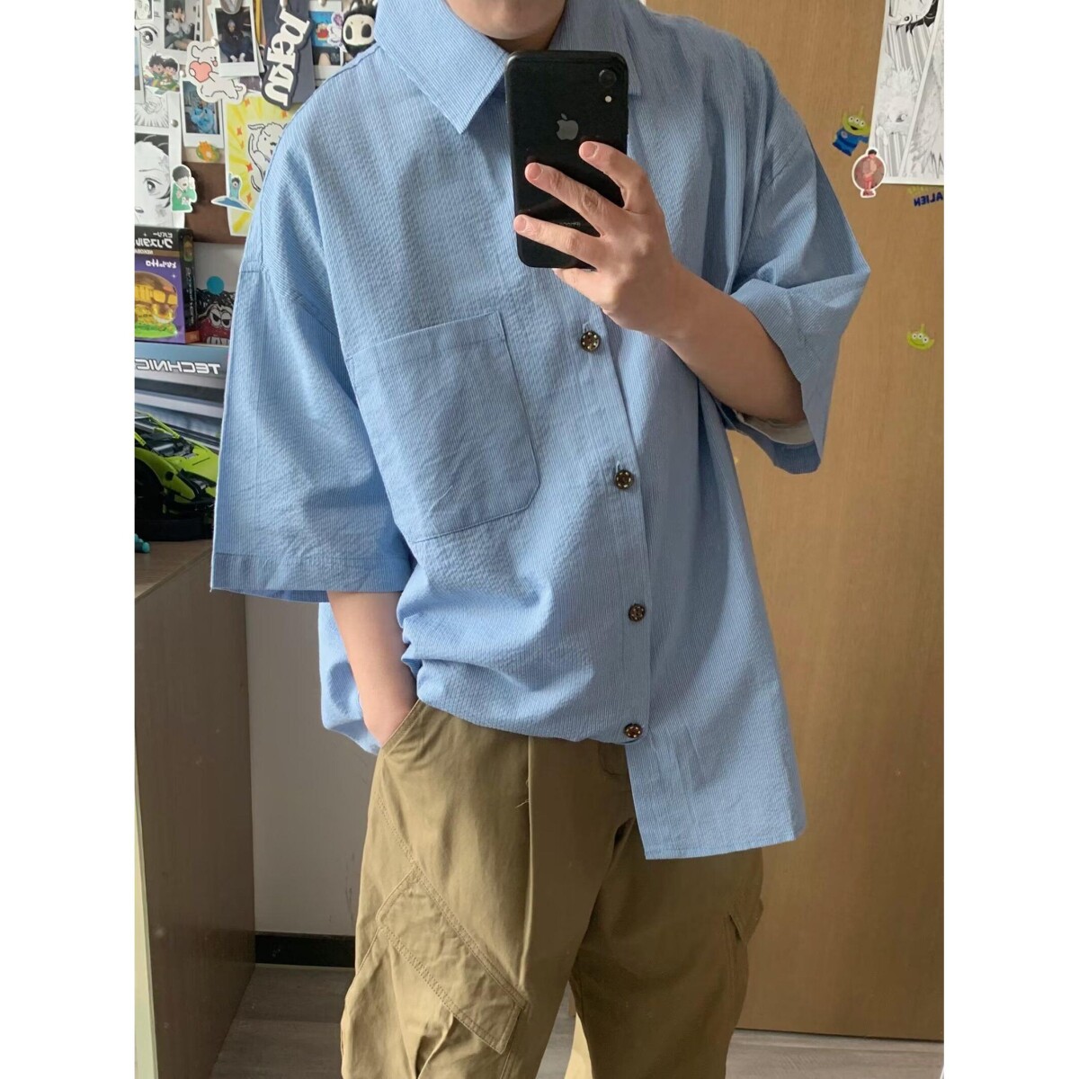 1506/QC1610/P44复古衬衫男夏装港风学生宽松男装上衣外穿,男装衬衫,星座1506