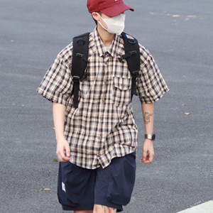 1506/QC1260/P40复古衬衫男夏装港风学生宽松小众设计感男装上衣