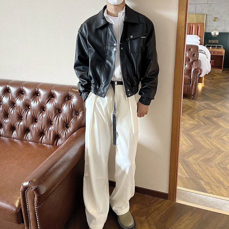1506/QW6310/P74高质量痞帅Pu皮衣潮垫肩皮夹克男机车服秋冬外套,男装皮衣,星座1506