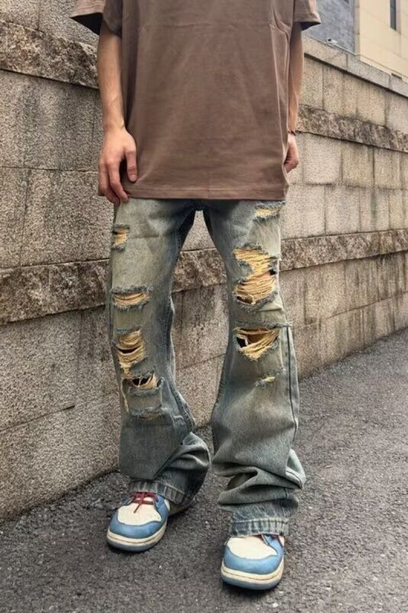 1506/Q306/P42复古水洗做旧黄泥废土风破洞牛仔裤高街直筒裤男,男装牛仔裤,星座1506